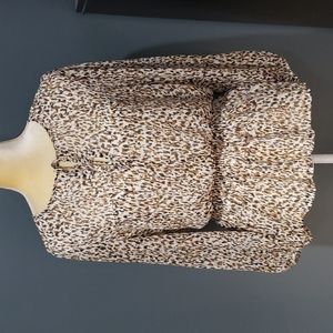 Banana Republic Animal Print Tie Neck Peplum Long Balloon sleeve blouse Size L